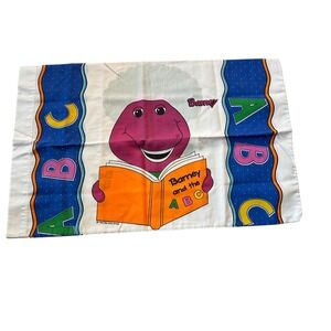Vintage 1993 Barney & Baby Bop ABC Pillowcase Fabric  Lyons Group Purple Dino